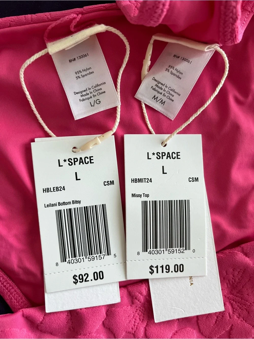 L*Space Bikini Set Missy Top & Leilani Bottom Medium/Large Pink Floral Swimwear
